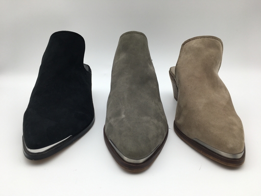 Los zapatos de cuero planos para mujer de encargo broncean/gris/Toe Shoes cerrado tacón bajo negro