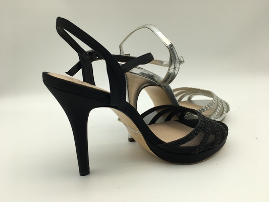 Sandalias de plata de las sandalias de las señoras del estilete del tacón alto de cuero suave de la punta abierta los 5cm