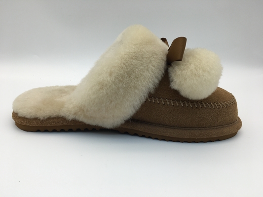 Tan Winter Warm Slippers, señoras planas elegantes suaves de los deslizadores