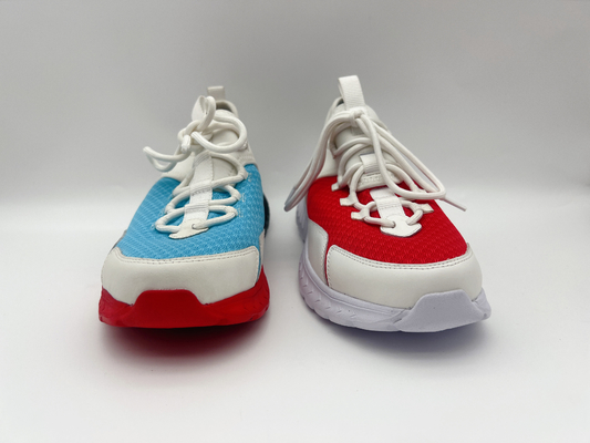 El ocio para mujer del azul rojo calza la PU suave de Nappa con una suela exterior de goma de la unidad