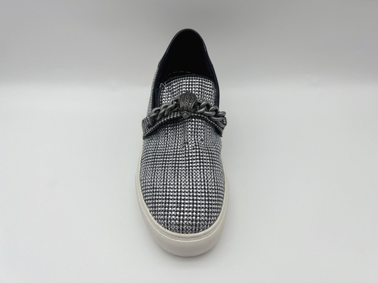 Los zapatos del ocio de la plataforma cómoda suavemente mezclan negro de la tela de materia textil/blancos para mujer