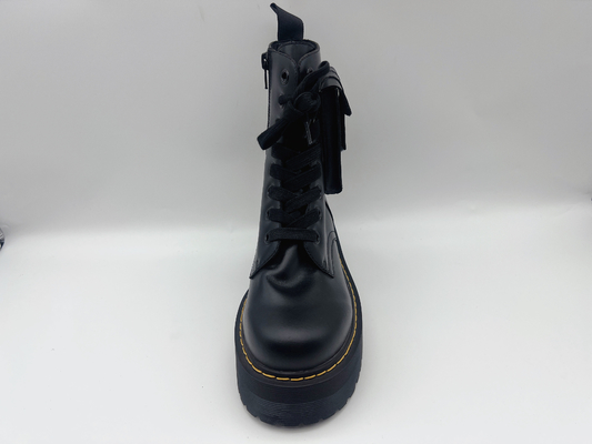 Altos zapatos de trabajo impermeables negros para mujer de los zapatos de cuero del tobillo de la vaca