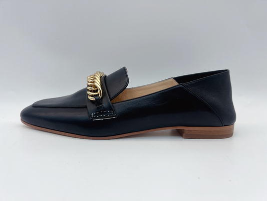 Aduana plana para mujer de los zapatos de cuero de los holgazanes de la moda con la cadena del metal