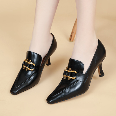 Zapatos cómodos para mujer negros/blancos del holgazán, SGS suave de los zapatos de cuero de la vaca