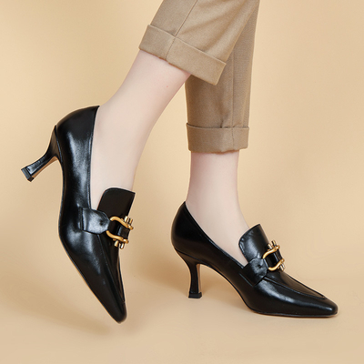Zapatos cómodos para mujer negros/blancos del holgazán, SGS suave de los zapatos de cuero de la vaca