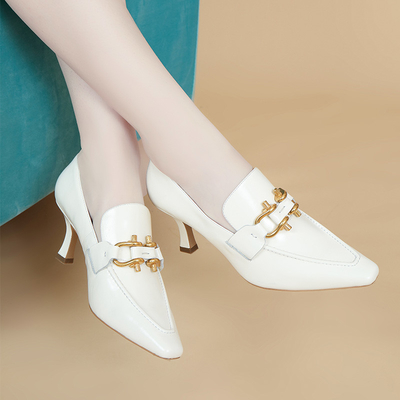 Zapatos cómodos para mujer negros/blancos del holgazán, SGS suave de los zapatos de cuero de la vaca