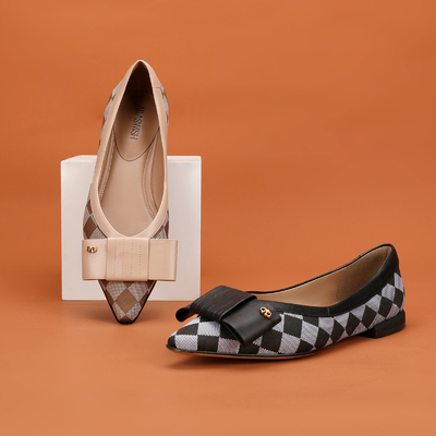Zapatos planos de cuero suave y ligero para mujer, patrón a cuadros para oficina