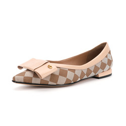 Zapatos planos de cuero suave y ligero para mujer, patrón a cuadros para oficina