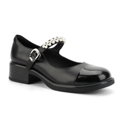 Costura blanco y negro de Toe Womens Leather Flat Shoes del abrigo principal redondo