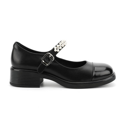 Costura blanco y negro de Toe Womens Leather Flat Shoes del abrigo principal redondo