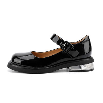 Zapatos de cuero auténticos negros cómodos de las mujeres alrededor de Mary Jane Low Heels principal