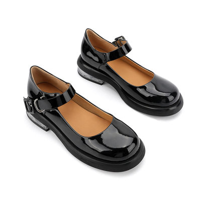 Zapatos de cuero auténticos negros cómodos de las mujeres alrededor de Mary Jane Low Heels principal