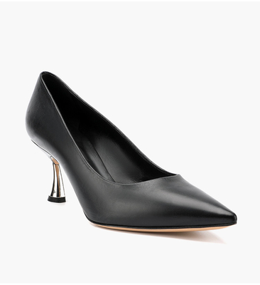 Zapatos de vestir de tacón bajo cómodos y transpirables negros Zapatos de cuero formales con empeine abierto y punta cerrada para mujer
