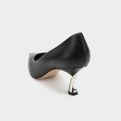 Zapatos de vestir de tacón bajo cómodos y transpirables negros Zapatos de cuero formales con empeine abierto y punta cerrada para mujer