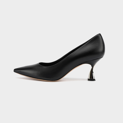 Zapatos de vestir de tacón bajo cómodos y transpirables negros Zapatos de cuero formales con empeine abierto y punta cerrada para mujer
