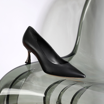 Zapatos de vestir de tacón bajo cómodos y transpirables negros Zapatos de cuero formales con empeine abierto y punta cerrada para mujer