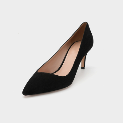 Los talones finos señalaron a Toe Leather Shoes, resbalón para mujer del negro de 3 pulgadas en los zapatos de vestir