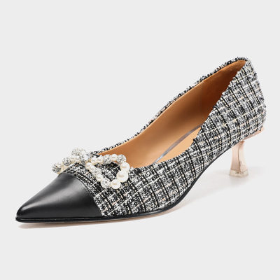 Zapatos de vestir de cuero suaves para mujer, zapatos de costura casuales diarios de la bomba del tacón alto de los 5cm
