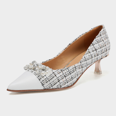Zapatos de vestir de cuero suaves para mujer, zapatos de costura casuales diarios de la bomba del tacón alto de los 5cm