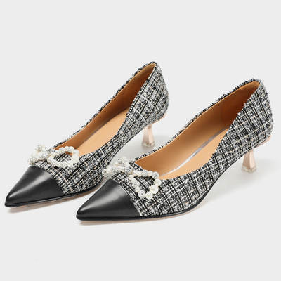 Zapatos de vestir de cuero suaves para mujer, zapatos de costura casuales diarios de la bomba del tacón alto de los 5cm