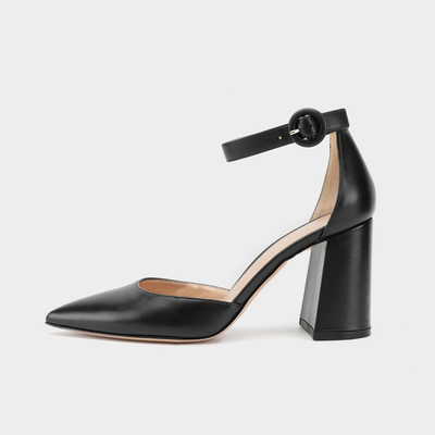 Talón cuadrado Tan Ankle Strap Shoes, zapatos de vestir de las señoras de la correa del tobillo de los 8cm