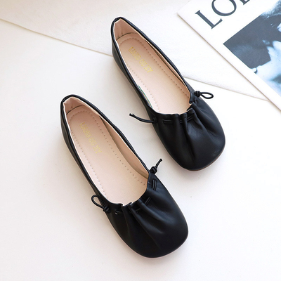 Zapatos planos del ballet suave del color sólido, la casilla blanca Toe Crinkled Rubber Flat Shoes de las mujeres