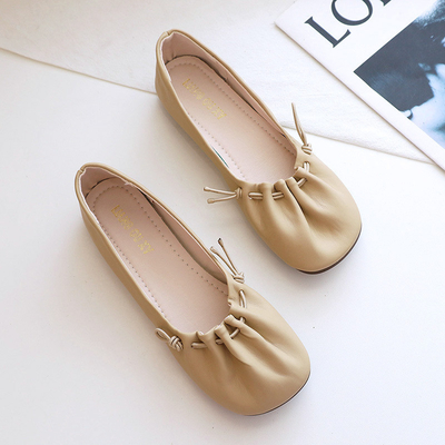 Zapatos planos del ballet suave del color sólido, la casilla blanca Toe Crinkled Rubber Flat Shoes de las mujeres