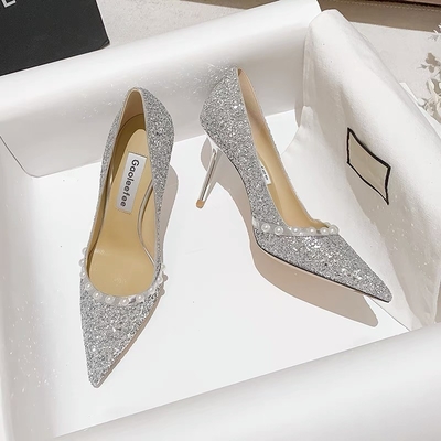 Bombas de la boda de las señoras de la primavera, perla brillante de oro Crystal Shoes de la zalea