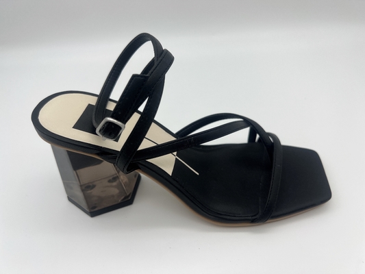 Las señoras negras aptas anchas suavemente cubren el cuadrado Toe Ankle Strap Heels del verano con cuero de las sandalias