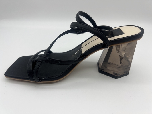 Las señoras negras aptas anchas suavemente cubren el cuadrado Toe Ankle Strap Heels del verano con cuero de las sandalias