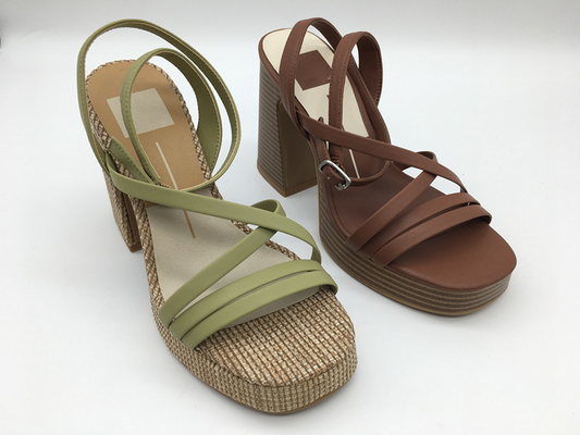 Brown/zapatos de vestir de cuero para mujer verdes cómodos con la correa del tobillo