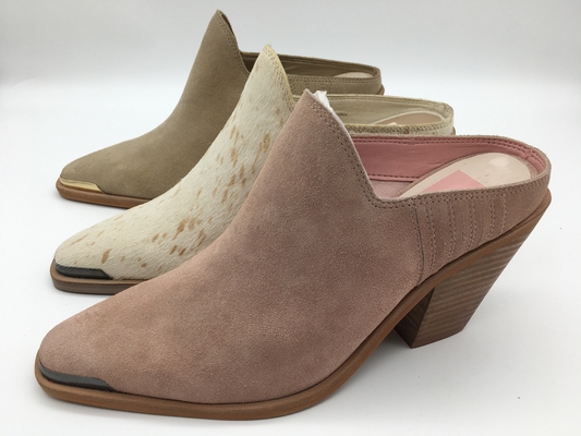Ante suave Chunky Heel Dress Shoes de la vaca de los zapatos de vestir de Tan Beige Closed Toe Womens