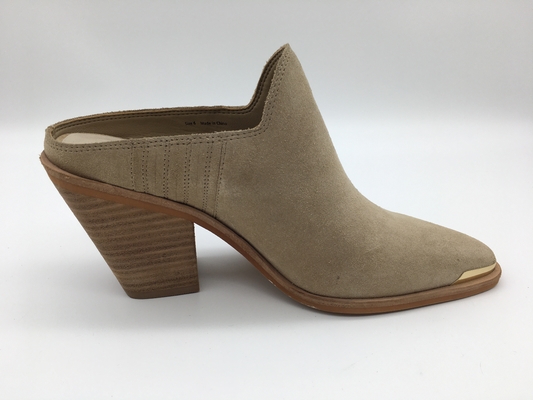 Ante suave Chunky Heel Dress Shoes de la vaca de los zapatos de vestir de Tan Beige Closed Toe Womens