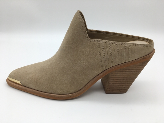 Ante suave Chunky Heel Dress Shoes de la vaca de los zapatos de vestir de Tan Beige Closed Toe Womens