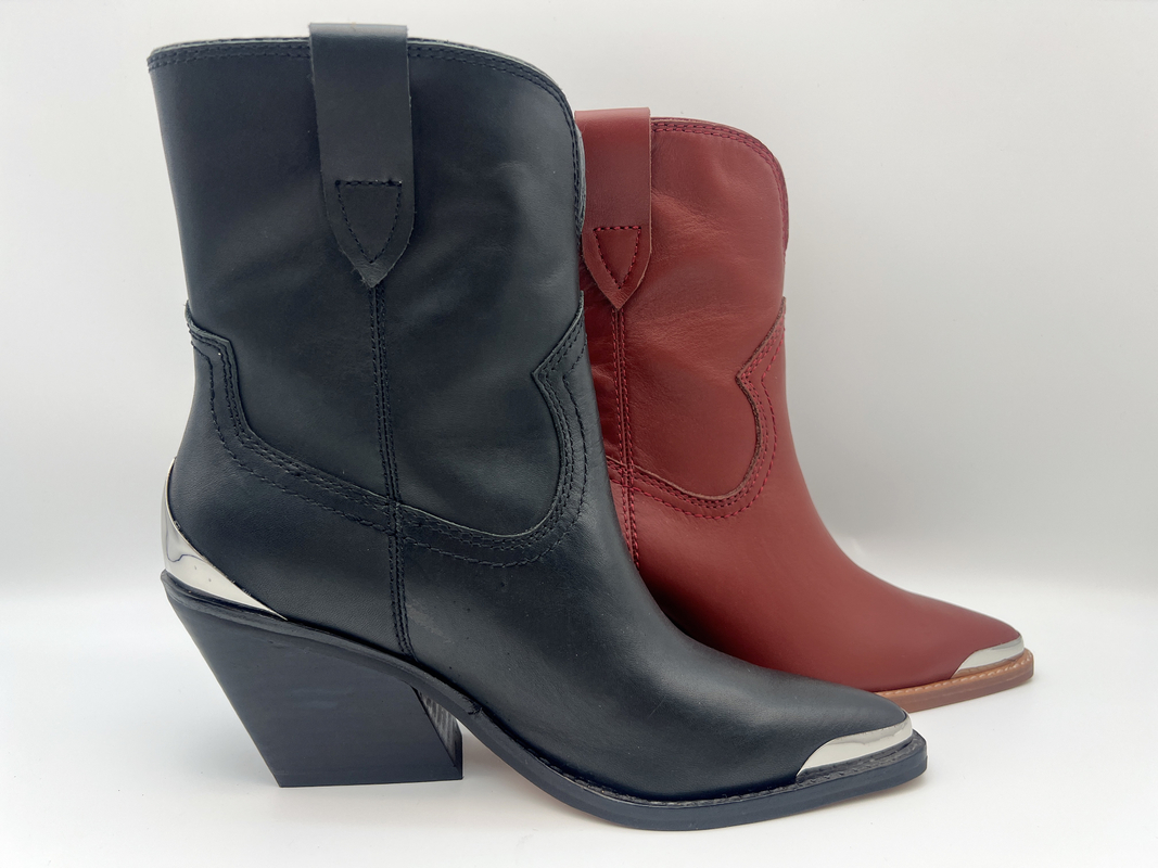 Botas de cuero para mujer del vestido del dedo del pie del diseño cerrado del metal, botas de cuero auténticas del tobillo del nappa suave, talón del ABS con suela exterior de goma
