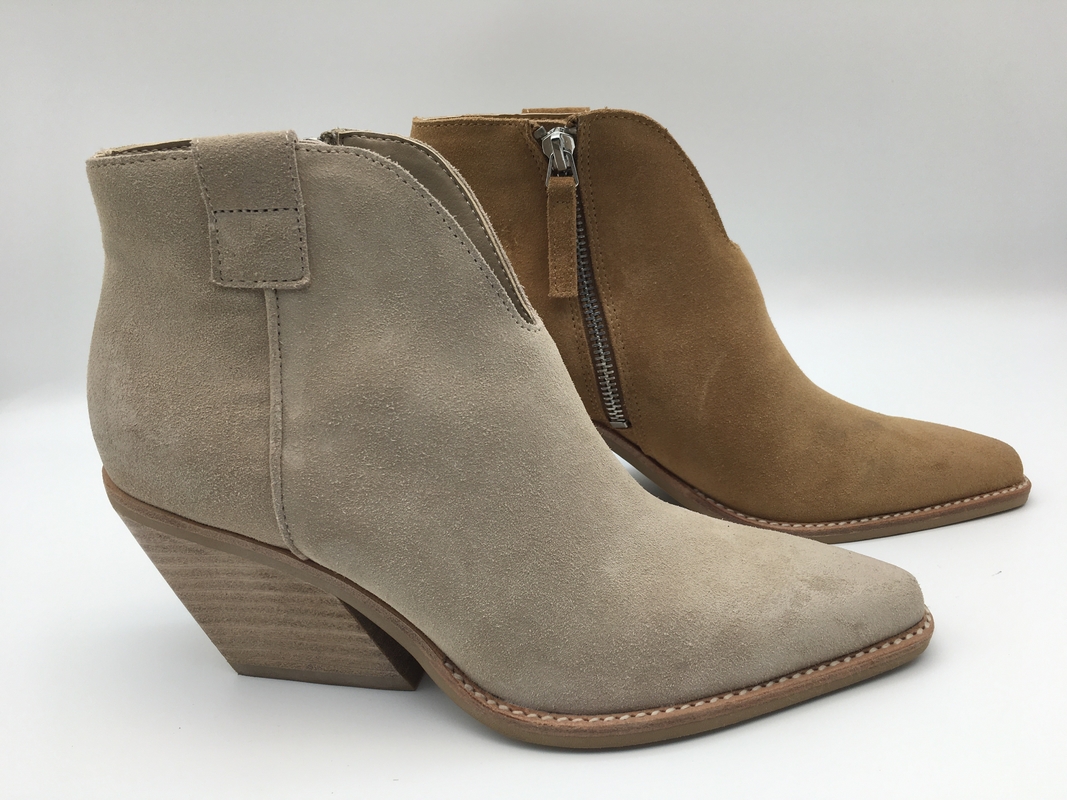 botas para mujer con la cremallera metálica, botas del vestido del ante marrón de la vaca del tobillo del talón del ABS de la punta puntiaguda
