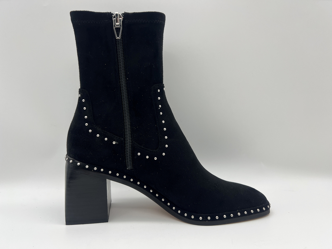 botas para mujer negras suaves con diseño de la cremallera metálica, talón cuadrado del tobillo del ante y del vestido de la tela del lycra del estiramiento del ABS