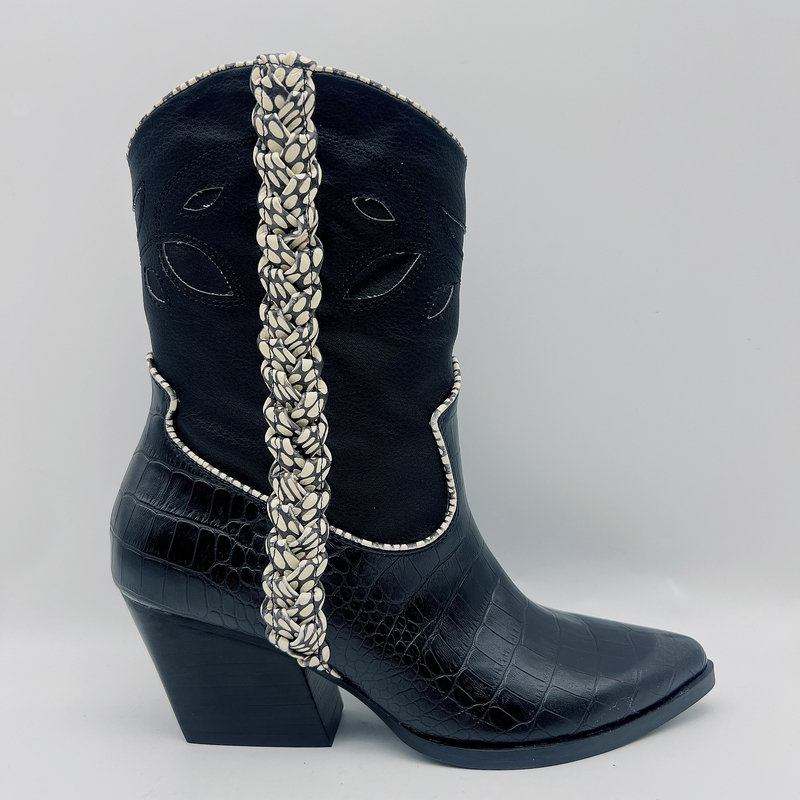 Botas negras de cuero suaves del tobillo de la impresión del cocodrilo de Nappa de las botas de cuero para mujer del vestido del SGS ROHS