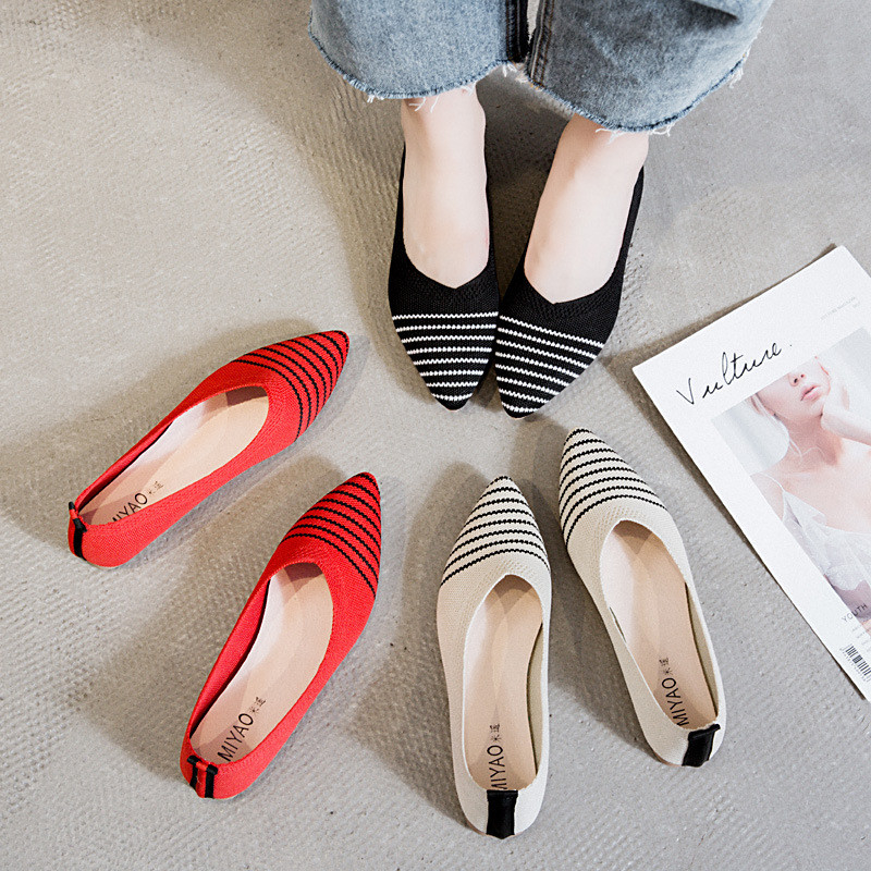 Hecho punto acentuado de fondo plano el diario zapatos de señora Shoes Women Flats de los holgazanes de todas las mujeres del partido